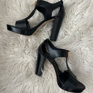 Michael Kors Black High Heel Platform Sandals with Front Zip
